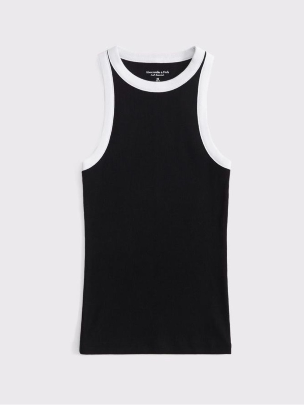 Abercrombie & Fitch A&F Essentials Black Ribbed High-Neck Tank White Trim Size M